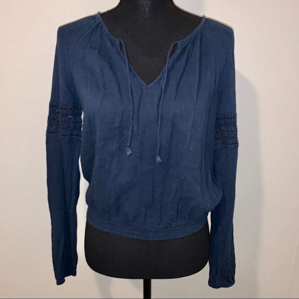 Sun and Shadow long sleeve Navy blue stylish top